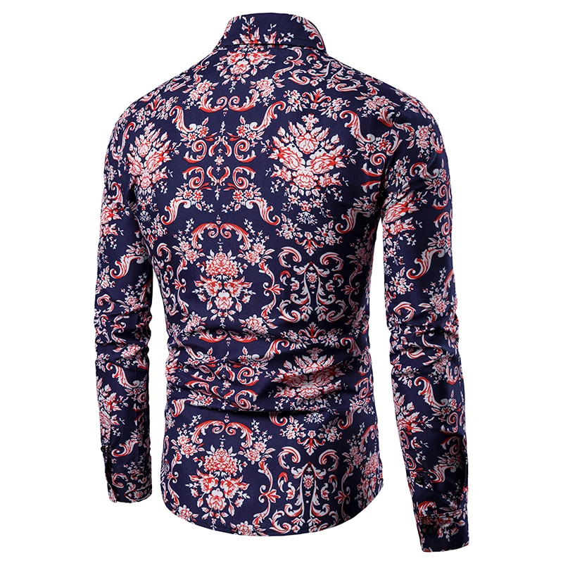 Fashion 2022 High Quality Business Flower Printed Bridegroom Men Shirts Men Slim Long Sleeve Dress Shirt Men's Long Sleeve Shirt