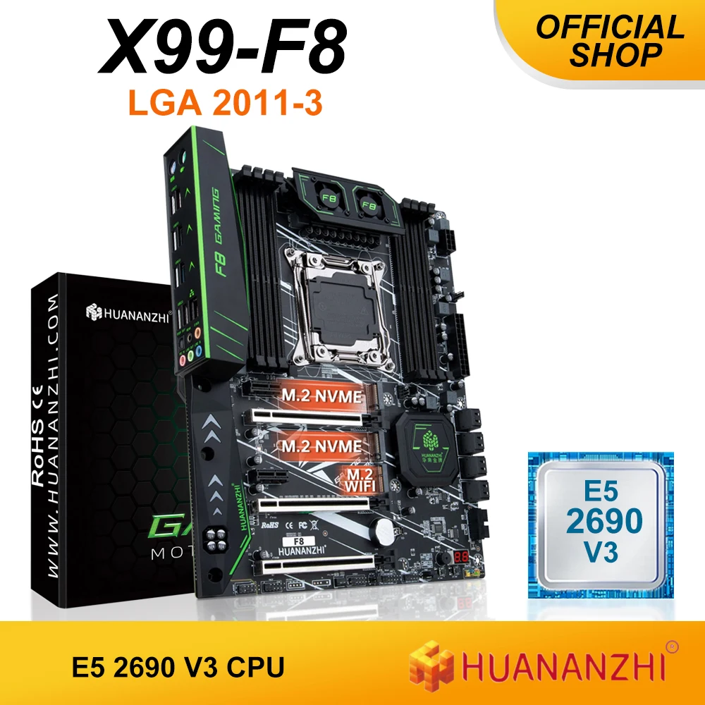 HUANANZHI X99 F8 LGA 2011-3 XEON X99 마더보드, 인텔 E5 2690 V3 지지대 DDR4 RECC 콤보 NVME 