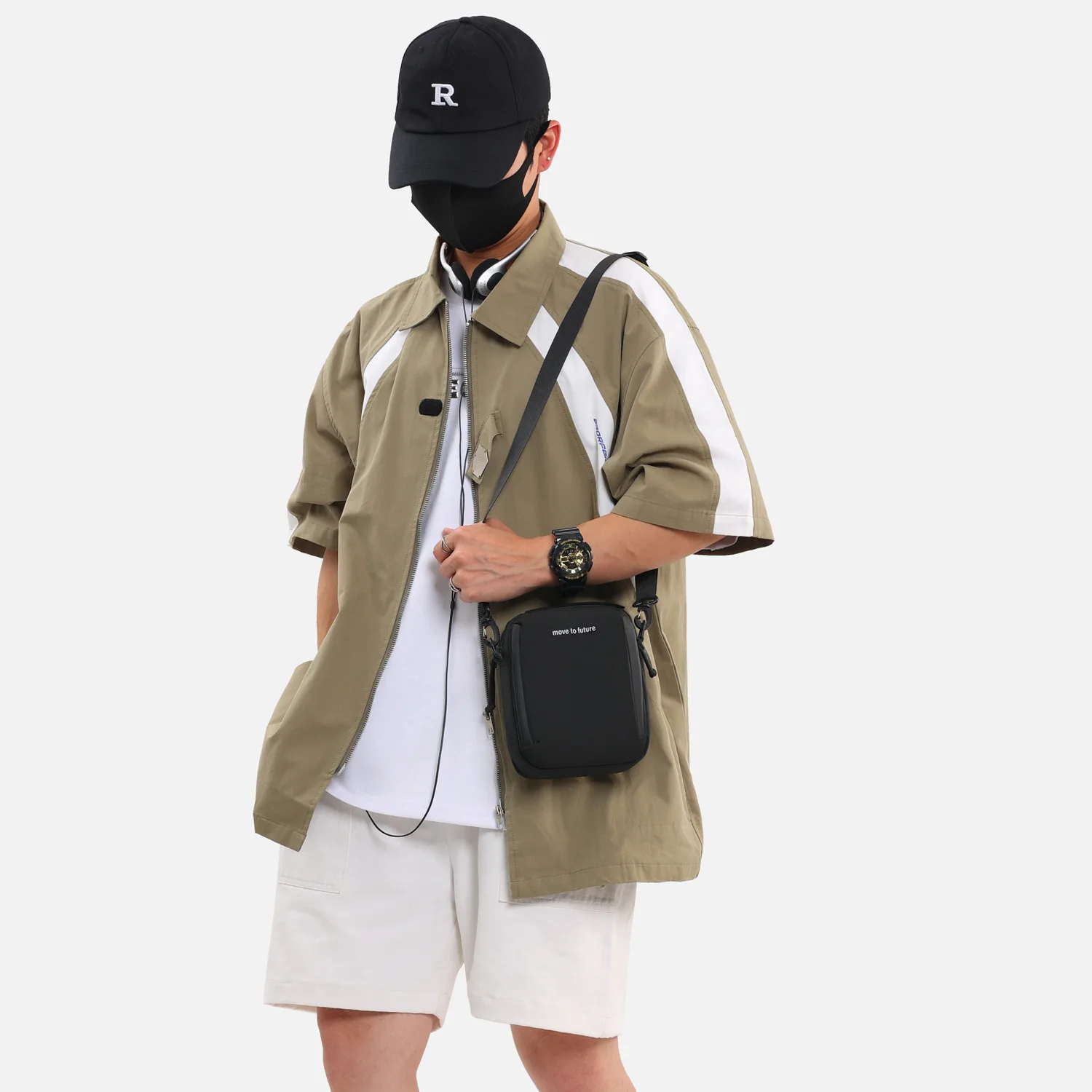 Lightweight waterproof shoulder bag multi-layer storage commuting men carry cross-body bag business