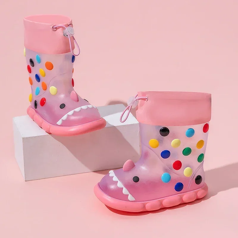 Anti-Slippery Rain Boots Kids Fashion Casual Waterproof Boys Girls Print Cartoon Children PVC Soft Soles Shoes 2023 Summer