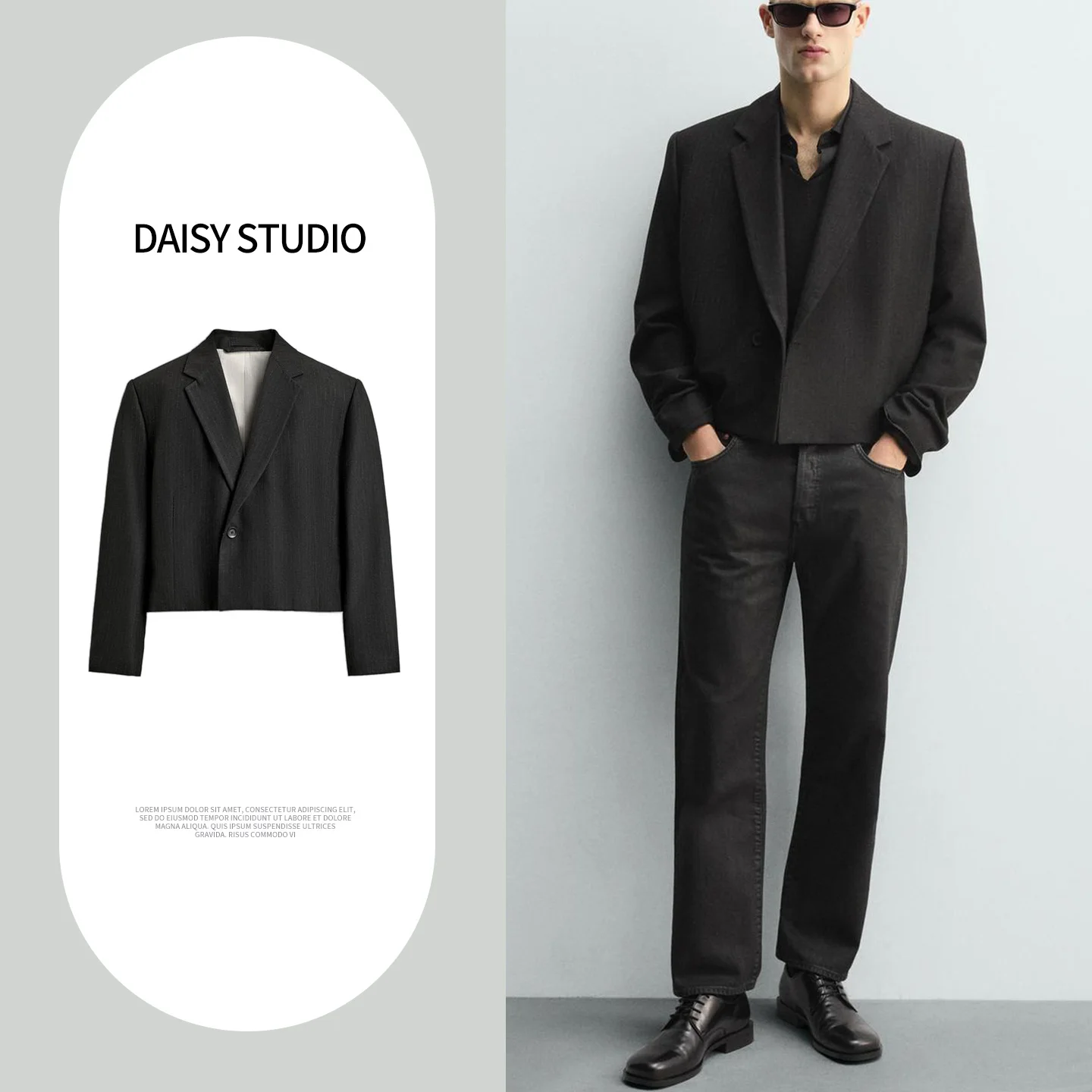 

Spring New Men's Casual Sle Long Sve Notch Lapel Suit Jaet Stand Fit Regular Length Two Button Single Breasted