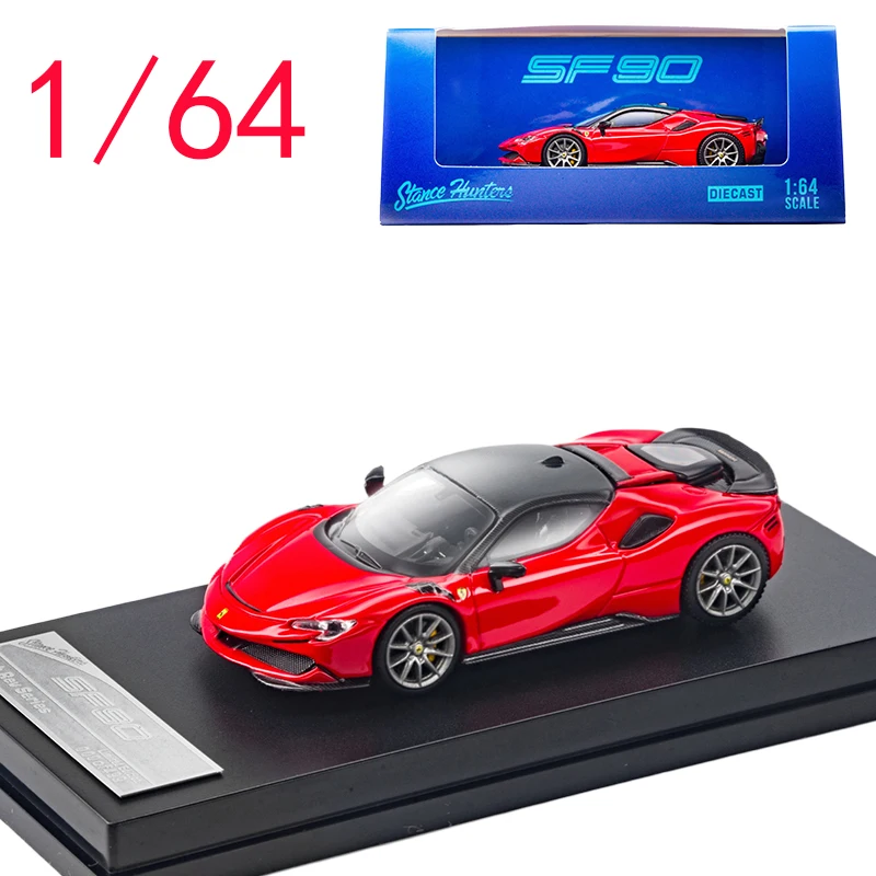 

Stance Hunters, литая под давлением масштаб 1/64, Ferrari Novitec SF90, модель автомобиля из сплава, игрушки для мальчиков, подарок