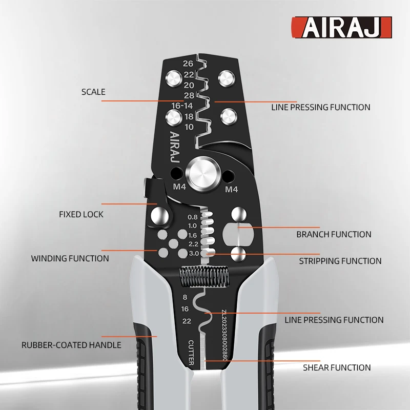 AIRAJ Crimping Pliers, Cutting and Stripping Wires Cold Pressing Terminals, Multifunctional Electrician Specific Crimping Pliers