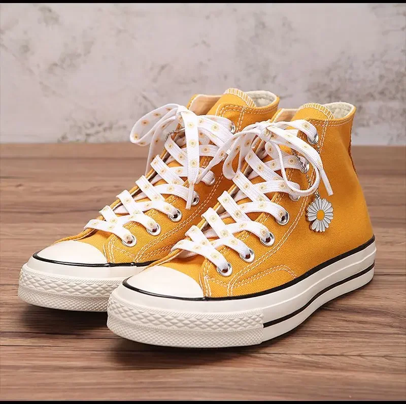 Kleine Gänseblümchen Schnürsenkel Cartoon Druck Mode Unisex Flache Schnürsenkel High-Top Canvas Sneakers Schnürsenkel AF1 Sport Schnürsenkel – Detail 9