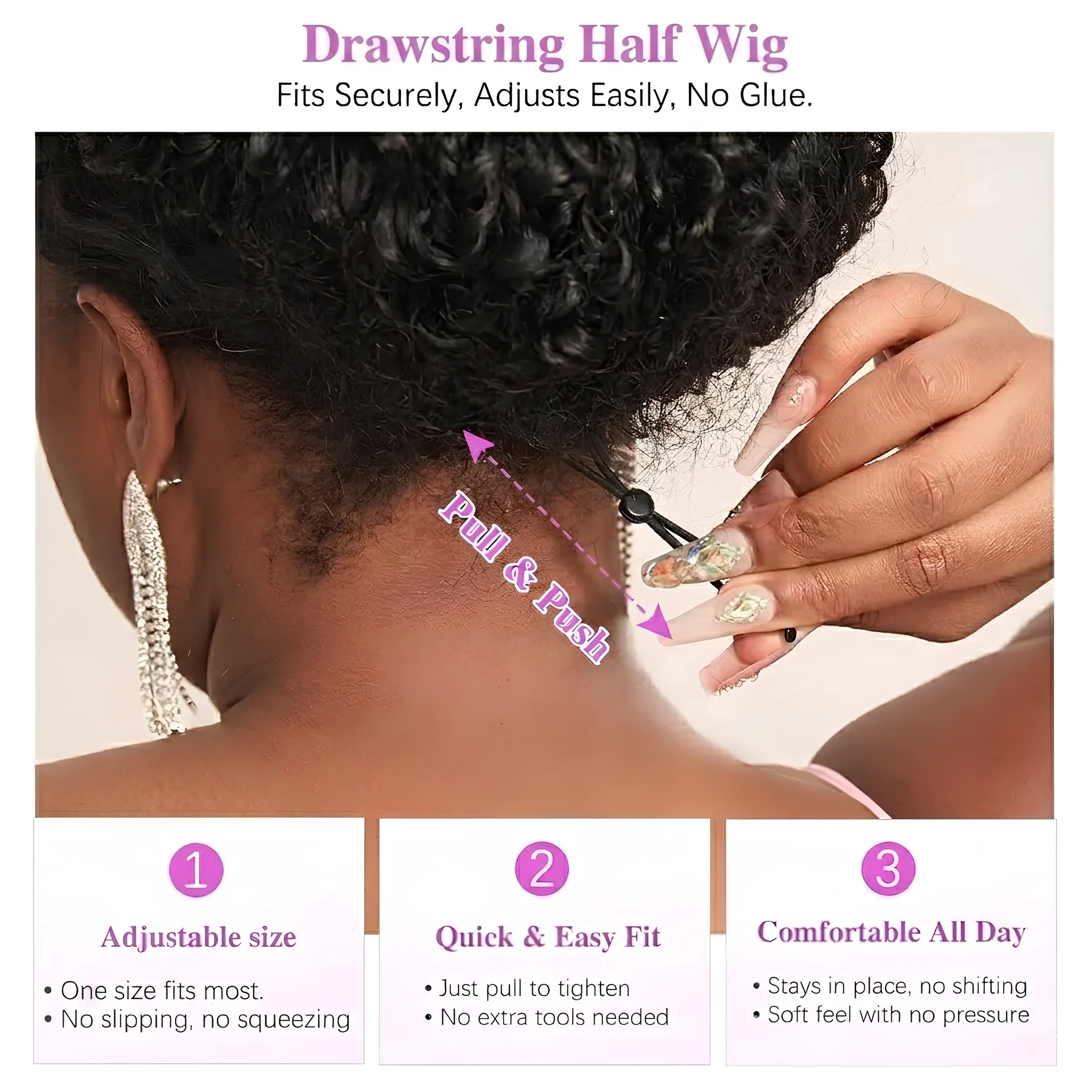 1B Afro Kinky Curly Echthaar Glueless Perücken 200 250 Dichte Vietnamesisches Echthaar Flip-Over Halbperücke mit Kordelzug – Detail 6
