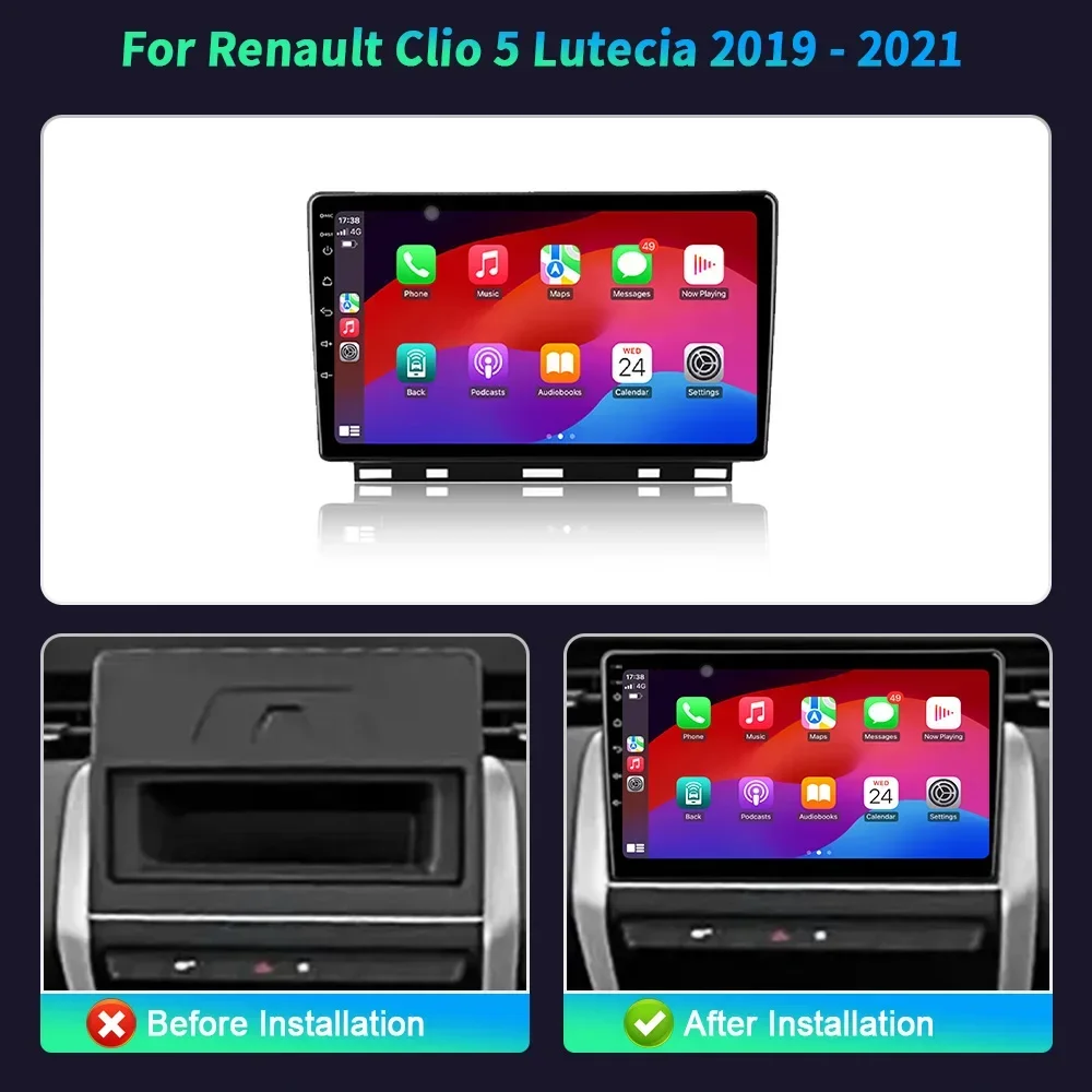 Car Radio Android 14 For Renault Clio 5 Lutecia 2019-2021 Multimedia BT Stereo Auto GPS Navigation 5G WIFI BT GPS CarPlay Screen