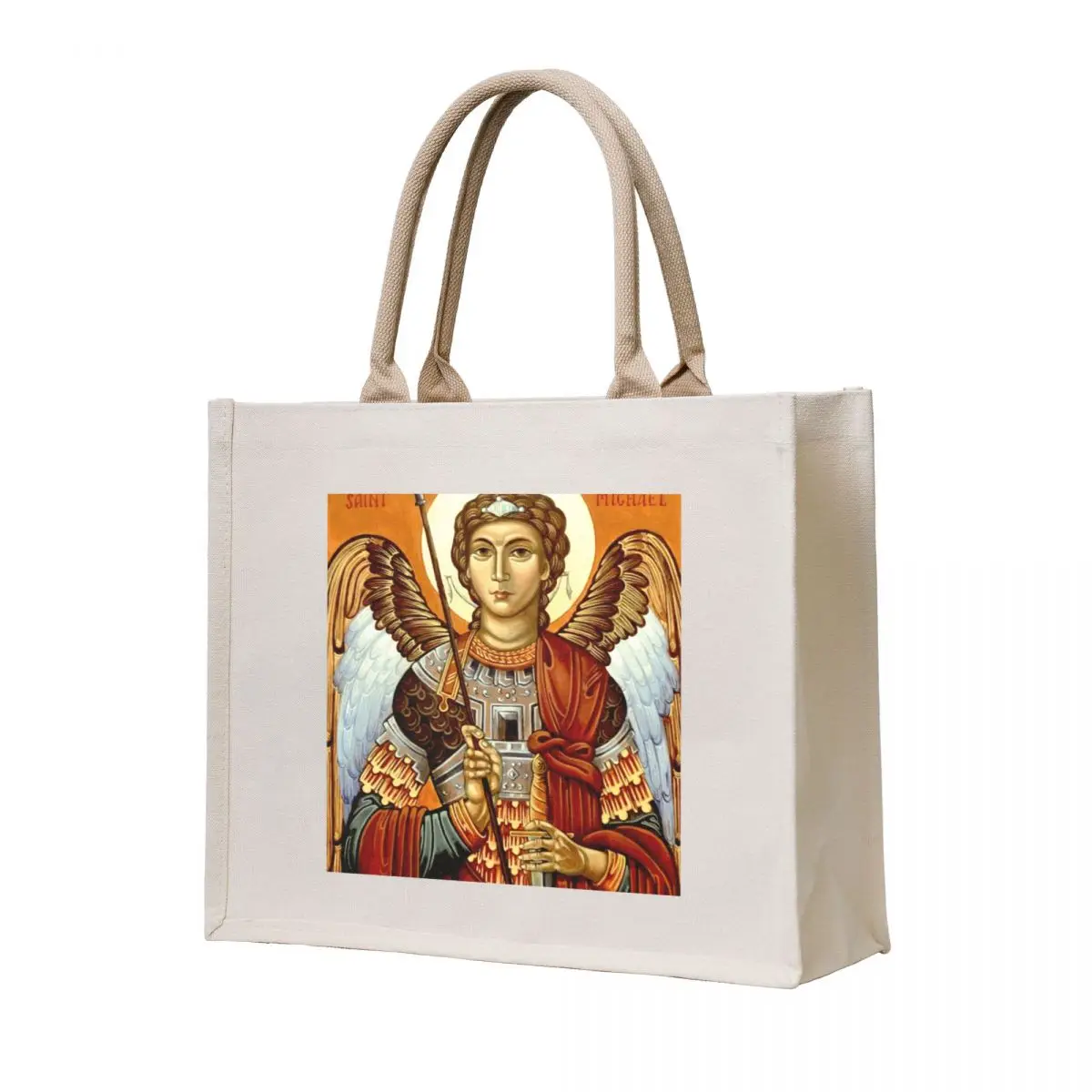 Icon of the Archangel St Michael, Protector of the home, by Olga Bileski Tote Bag tote bag woman female bag ecological bags
