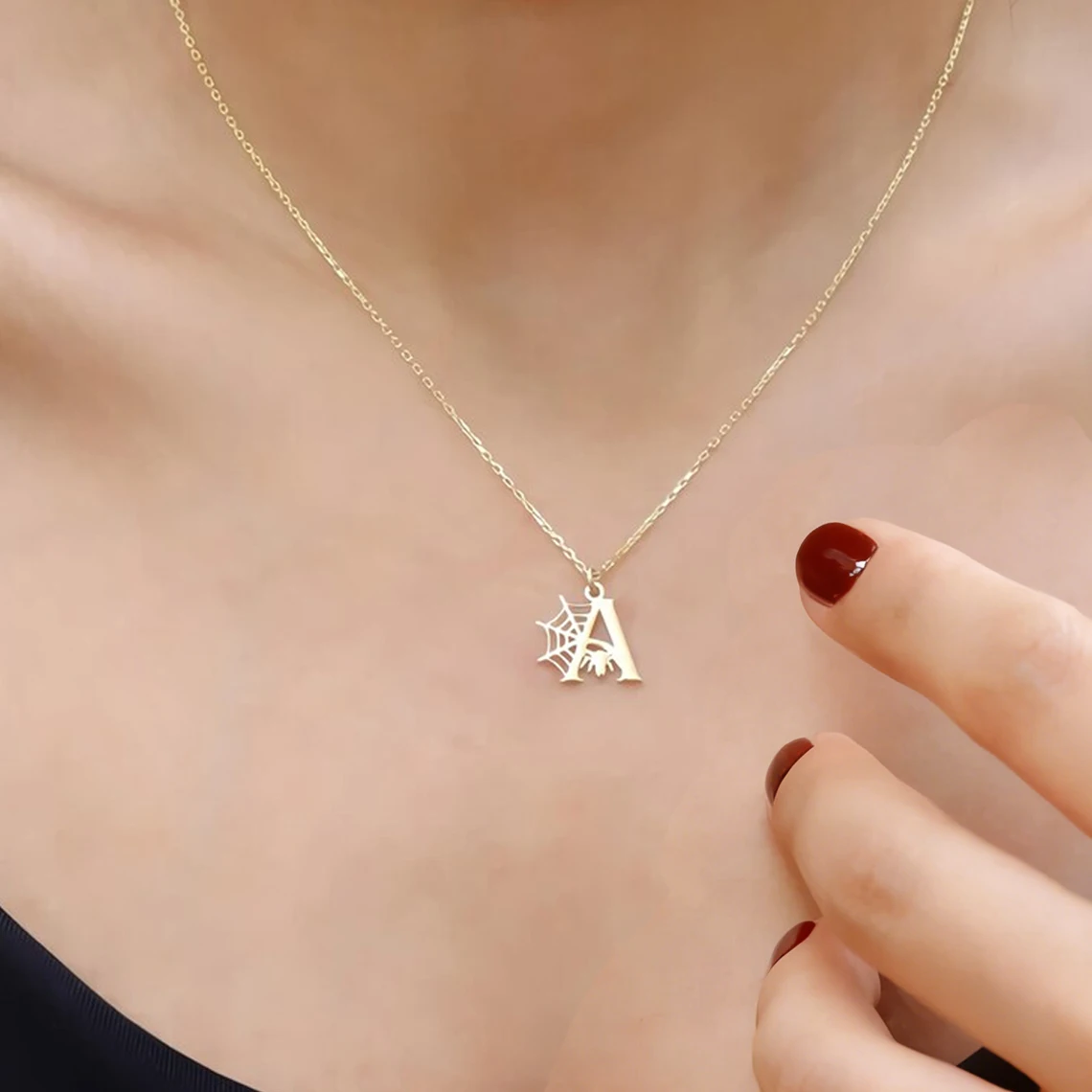 Customized Spider Web Initial Necklace for Women Kids Personalized Custom Letter Spider Pendant Necklace Halloween Jewelry Gift