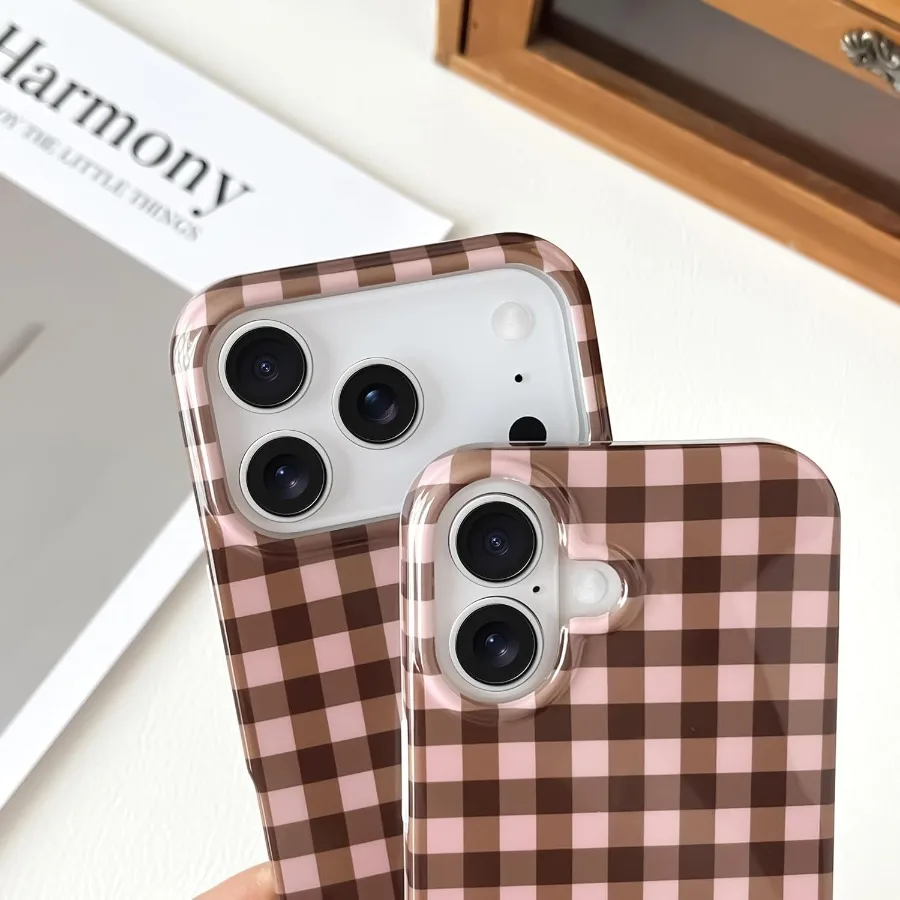 حافظة لهاتف آيفون 17 برو، حافظة هاتف جمالية لطيفة من القماش القطني، غطاء هاتف ناعم نحيف مقاوم للصدمات من مادة البولي يوريثان الحراري للنساء والفتيات - بني #3