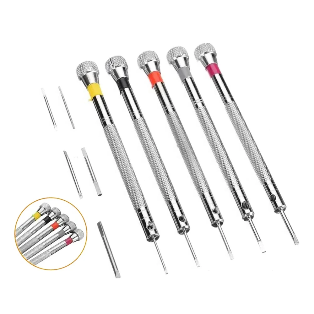 KATWAY 5pcs/set Steel Screwdriver 0.8-1.6mm Portable Band Removal Tools with Mini Link Pins, Watchmaker Repair Kit HH-AA35
