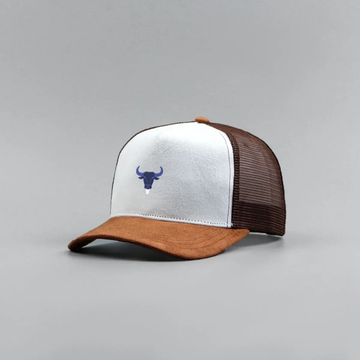 Gorra de camionero de gamuza de malla Unisex con estampado de cabeza de toro azul, gorra de béisbol deportiva transpirable para primavera y verano, sombrero para el sol al aire libre para hombres y mujeres