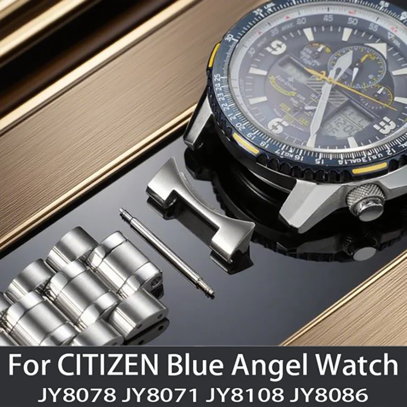 Tali Baja Tahan Karat Panjang untuk CITIZEN JY8078 8071 8108 8086 Gelang Malaikat Biru Ekstensi Jam Tangan Logam Gesper Aksesori Pria