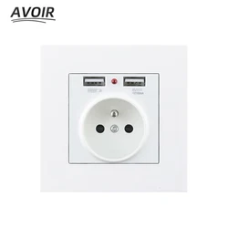 Avoir French Wall Electrical Socket PC Plastic Electrical Outlets With USB 5V 2A Double Usb Plugs 86 Type Power Socket 16A 220V