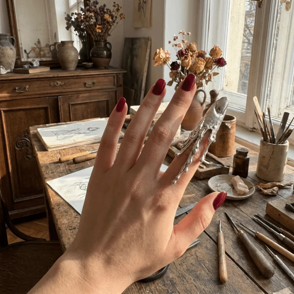 Fashion Irregular Texture Lava Drop Ring Bowknot Vintage Nail Sleeve Alloy Niche Design Armor Ring Party