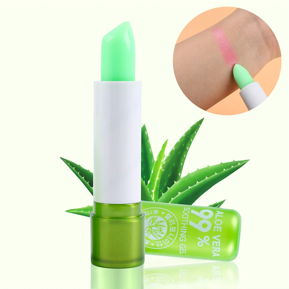 1PC Aloe Vera เปลี่ยนสีลิปสติก Moisturizing Lip Balm อุณหภูมิสีเปลี่ยนยาวนานไม่ง่ายที่จะจางหายลิปสติก