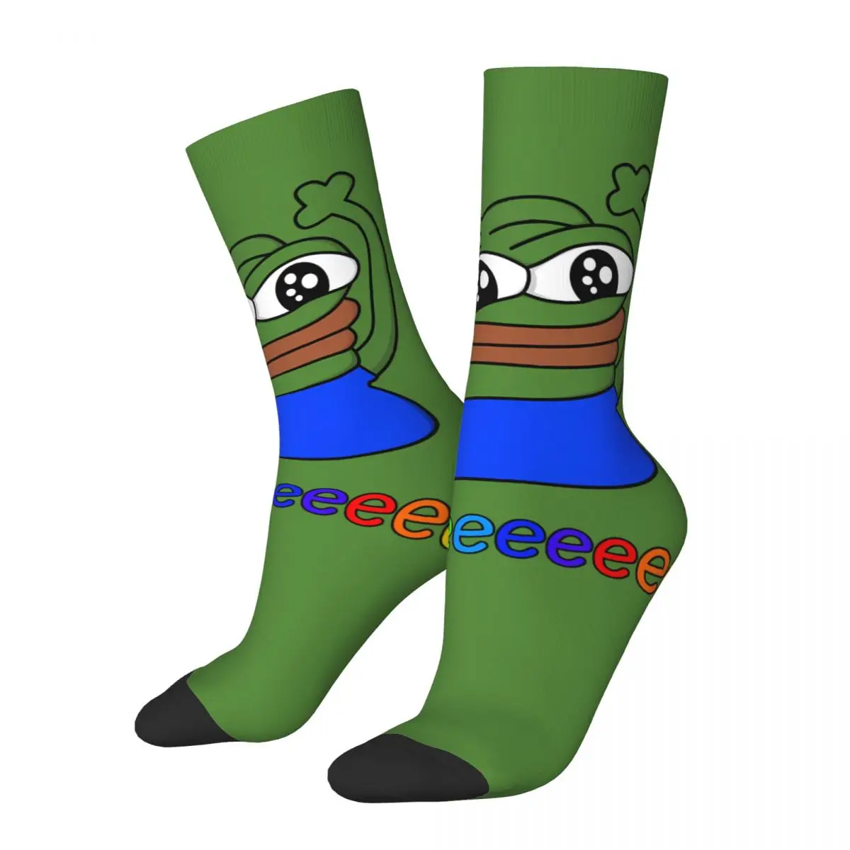 Funny Happy Men's compression Socks Weeeeeeeee Vintage Harajuku Pepe Frog Animal Street Style Novelty Casual Crew Crazy Sock