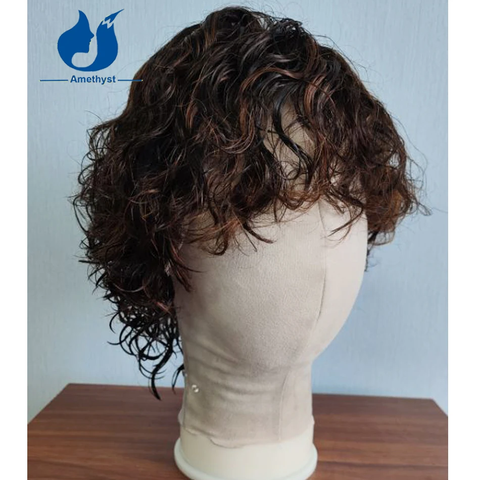 

Мужской парик из натуральных волос Remy с аметистовым отливом, 13x6, на темно-коричневой основе, с кружевной передней частью, с мелированием, предварительно выщипанный, в бразильском стиле, эффект мокрых волос