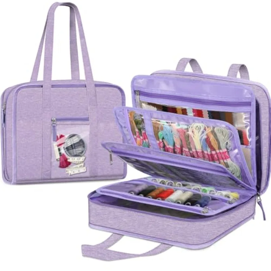 

Sewing and Craft Supplies Storage Tote, Large Capacity Travel Packing Organizer Bag with Clear Pockets and Handle for Knitting,