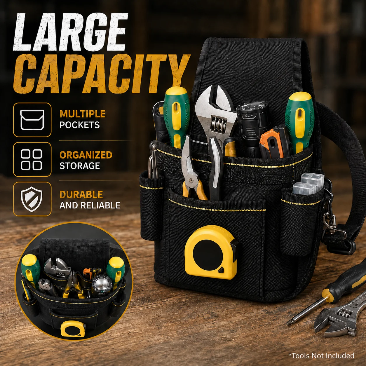 Heavy Duty Tool Waist Pouch, Multi Compartment Work Belt Organizer for Electrician Carpenter Gardening Repair Jobs
