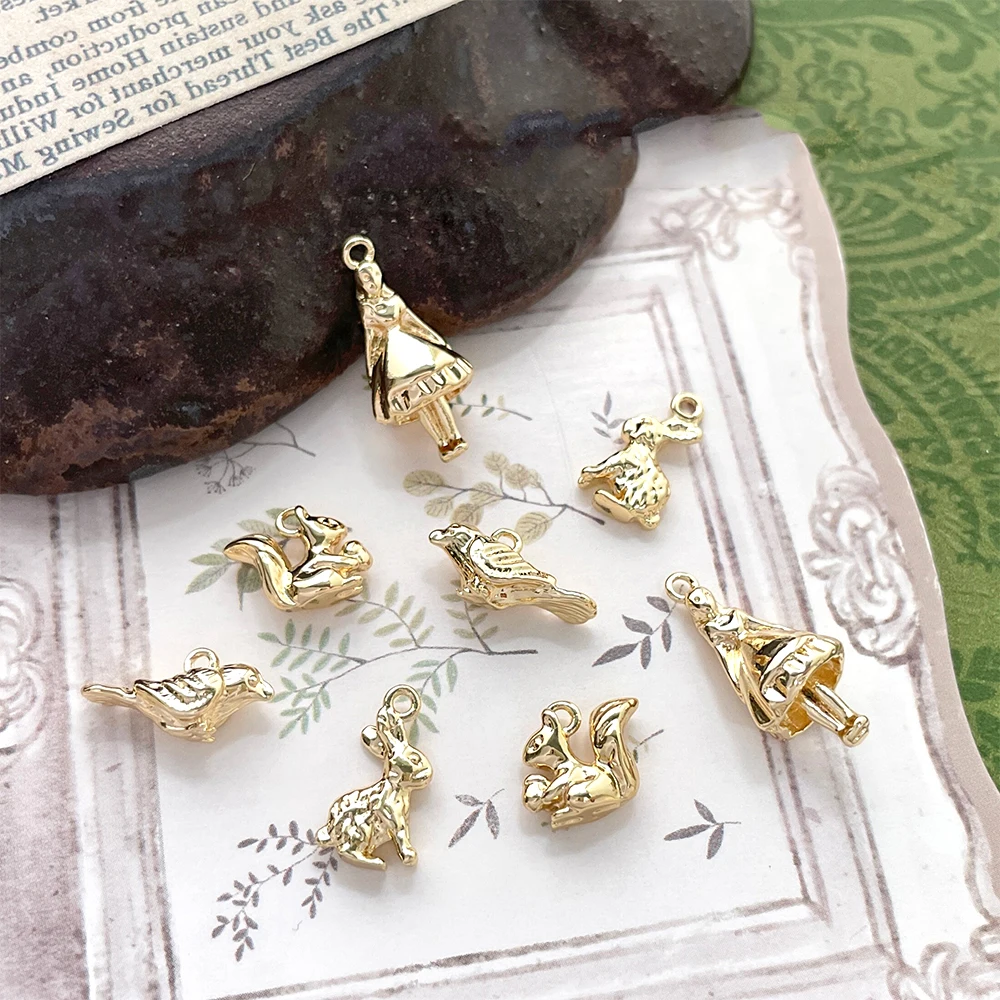 Brass Plated with Genuine Gold Teapot, Little Bird, Rabbit Small Pendant DIY Fashion Jewelry Making Necklace Bracelet Accessory