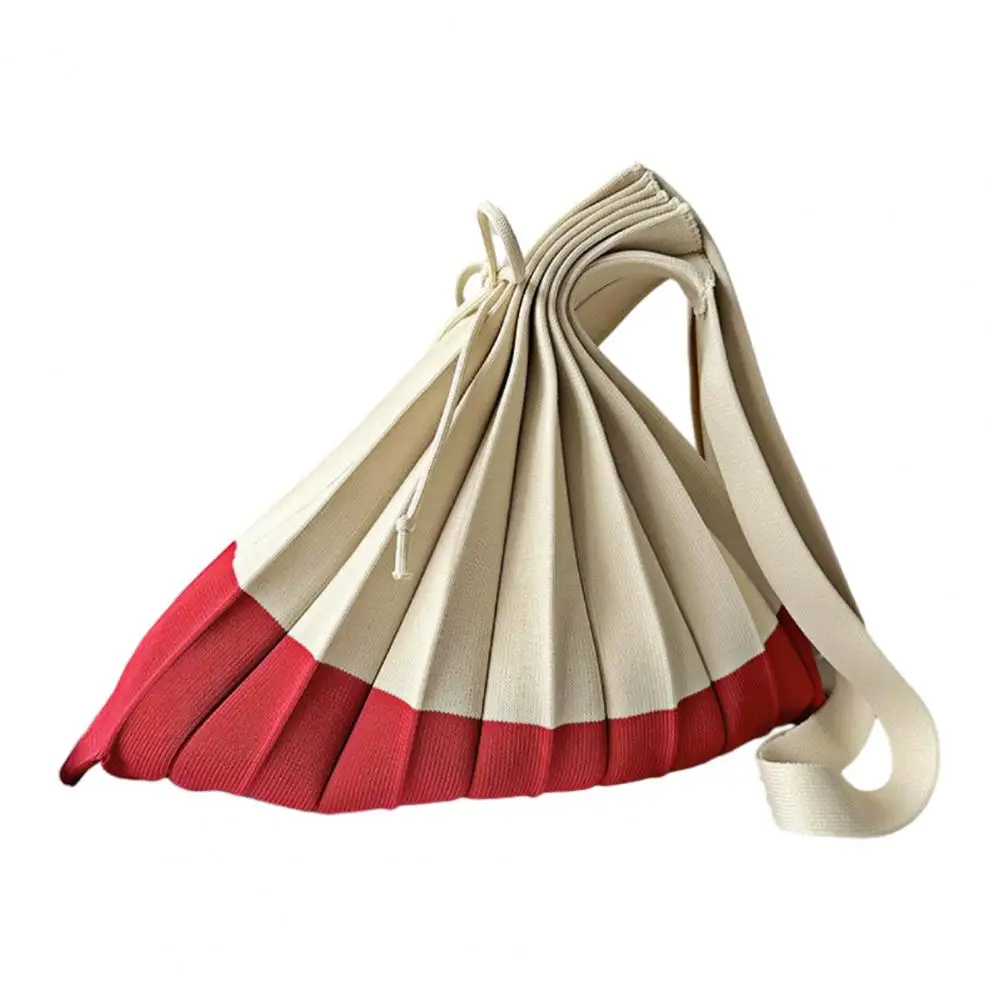 Foldable Shopping Bag Reusable Accordion Grocery Tote Color Block Pleated Shoulder Bag for Grocery Shopping Daily Errands
