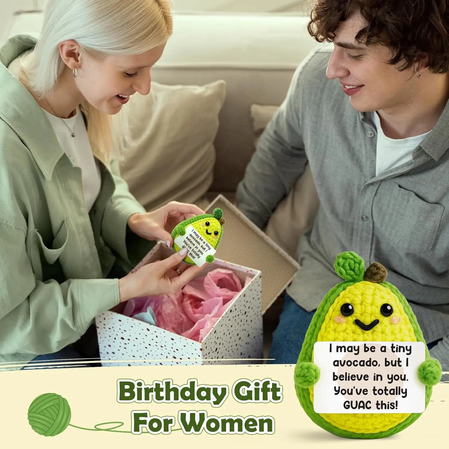 أفوكادو كروشيه صغير - هدية دعم عاطفي إيجابية لعيد الأب، التخرج، عيد الميلاد #5
