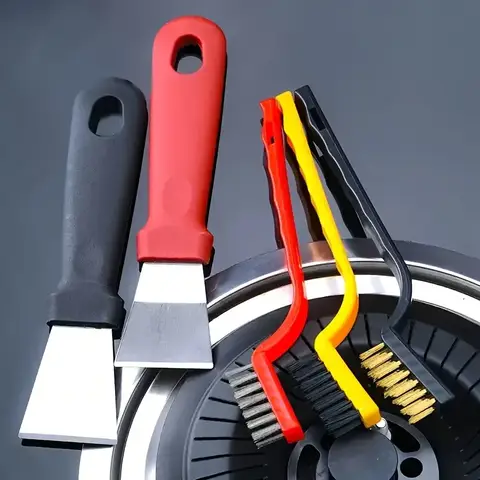 주방 청소 키트, 나일론, 스틸 및 황동 와이어 브러시와 스크레이퍼 포함, 가스레인지 및 환풍기용 수동 먼지 제거 도구