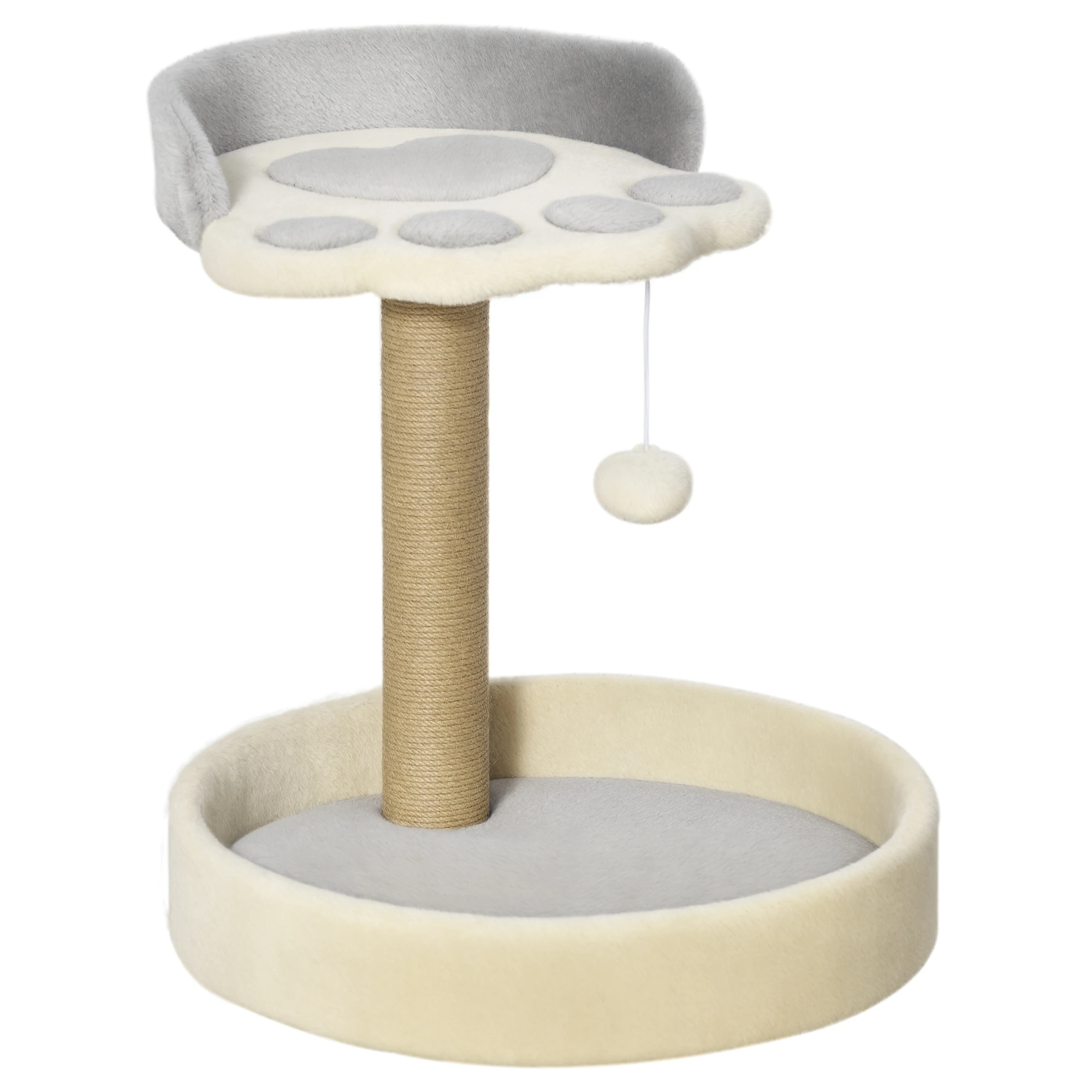 PawHut Árbol Rascador para Gatos Altura 44 cm Torre de Escalada con 2 Camas Poste de Yute, Juguete Colgante