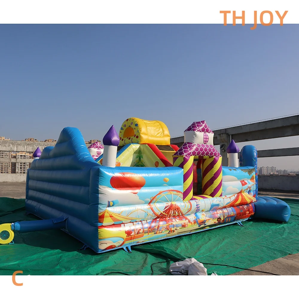 door schip tot deur, Fun Fair Kids Jumping Castle, 7.4x5.5m Outdoor opblaasbare Bounce House met Glijbaan combo's speeltuin voor feest