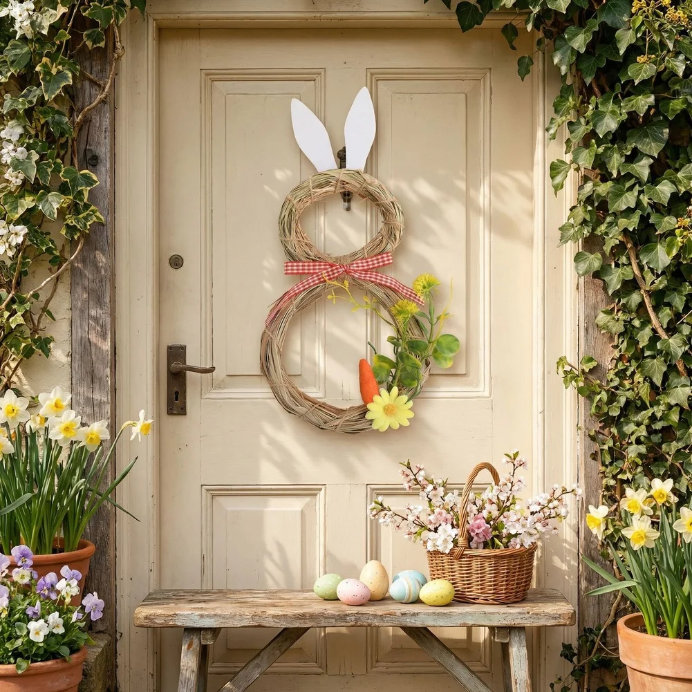 

Spring Display Easter Bunny Hanger Seasonal Wall Accent As Shown Handcrafted Dried Natural Fiber Sustainable Material
