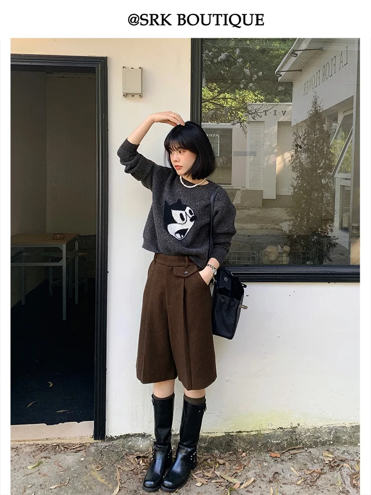 

Винтажный свободный женский свитер SRK: комфортный, модный, на осень-зиму, новинка, маленький размер, повседневный топ