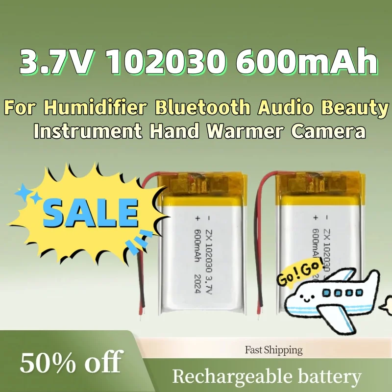 

New Li-Polymer Rechargeable Battery for Humidifier Bluetooth Audio Beauty Instrument Hand Warmer Camera 3.7V 102030 600mAh