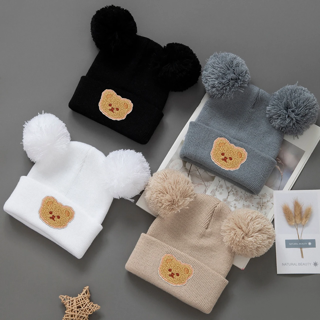 Double Pompom Beanies Winter W - Knit Beanie Hat Warm review and price
