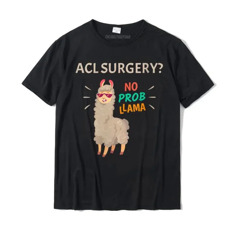 Women and Men's ACL Surgery T-Shirt, No Probllama, Funny Knee Recovery T-Shirt, Fitted Party Cotton Tops, Europe