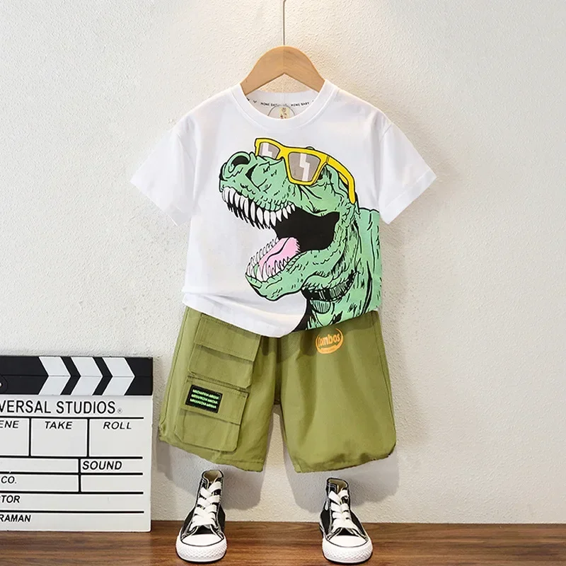 Summer Baby Boy Clothes Set Boys Pure Cotton Dinosaur Print Short Sleeve 2-piece Set Cozy Children\'s Clothing