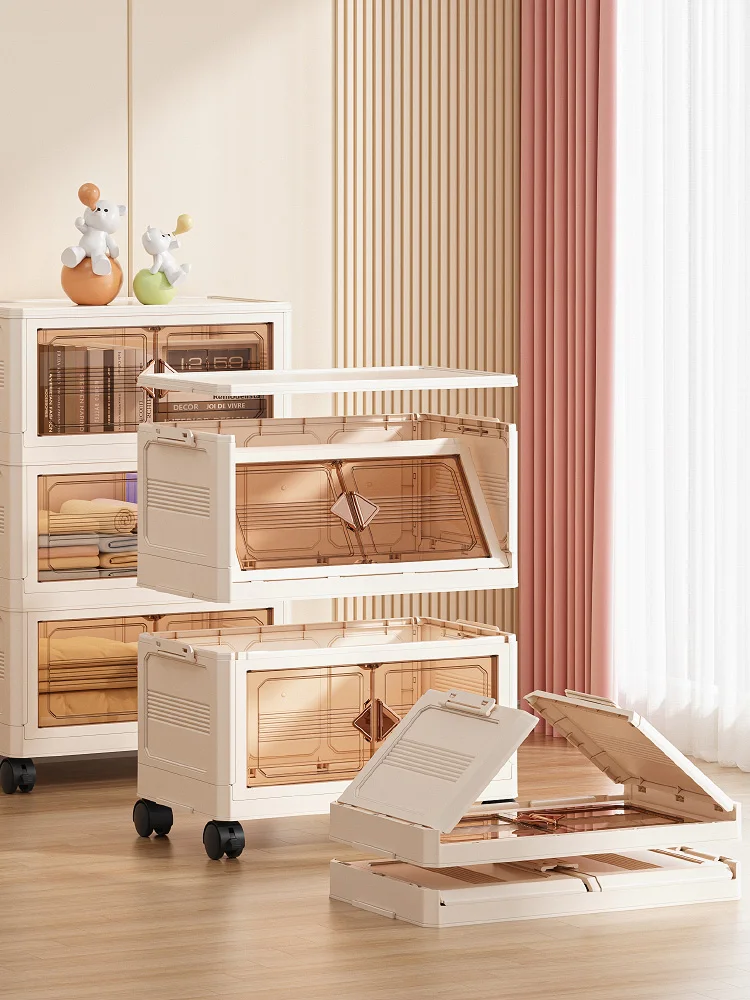 45cm Foldable  Width Plastic Storage Box with Wheels Multi-Layer Clothing Cabinet Organizer for Books Kitchen