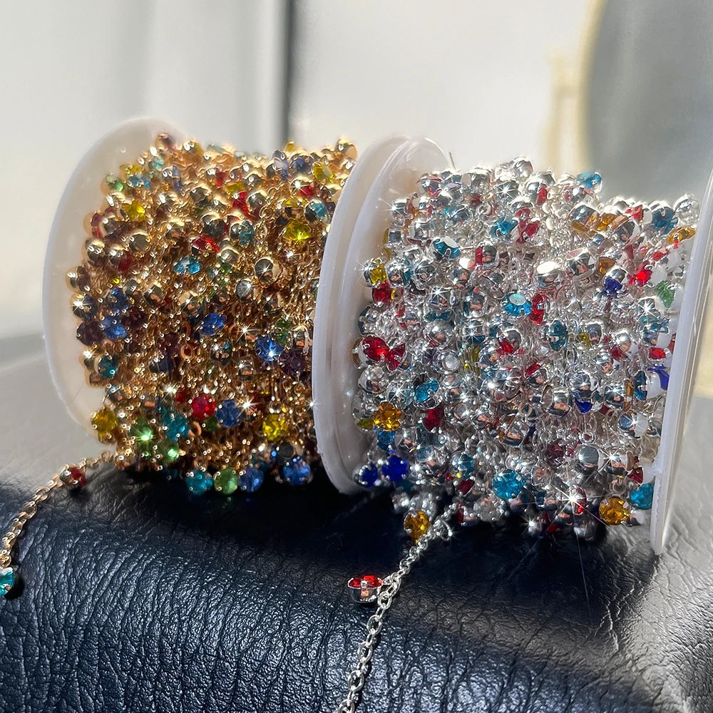 1Meter Colorful Crystal Pendant Copper Chain for DIY Necklace Bracelet Tassel Hair Accessories Bag Chain Jewelry Making Supplies view 5