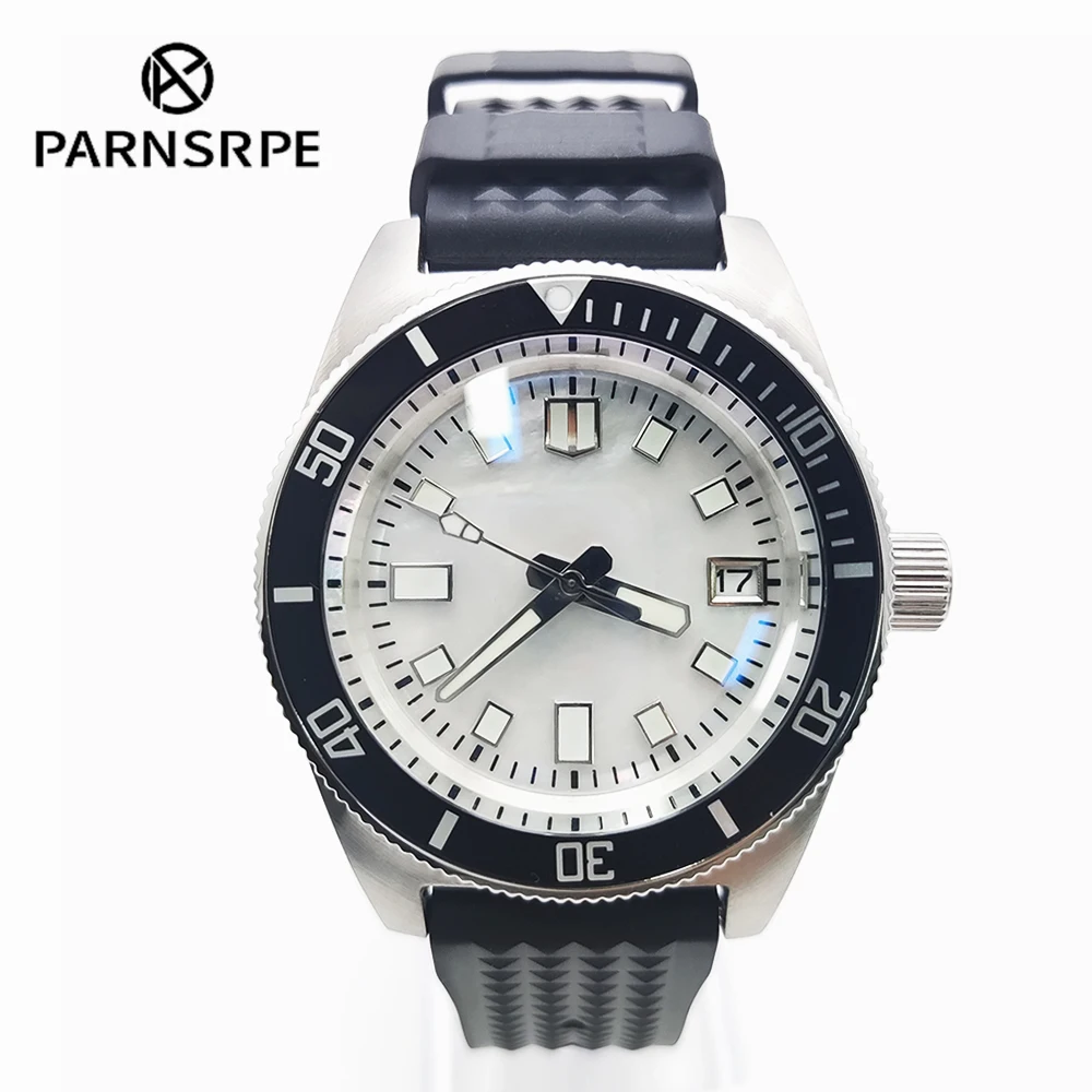 

PARNSRPE 40 мм часы в спортивном стиле Герметичное стальное дно водонепроницаемый светящийся дисплей календаря NH35 автоматический механизм Резиновый ремешок