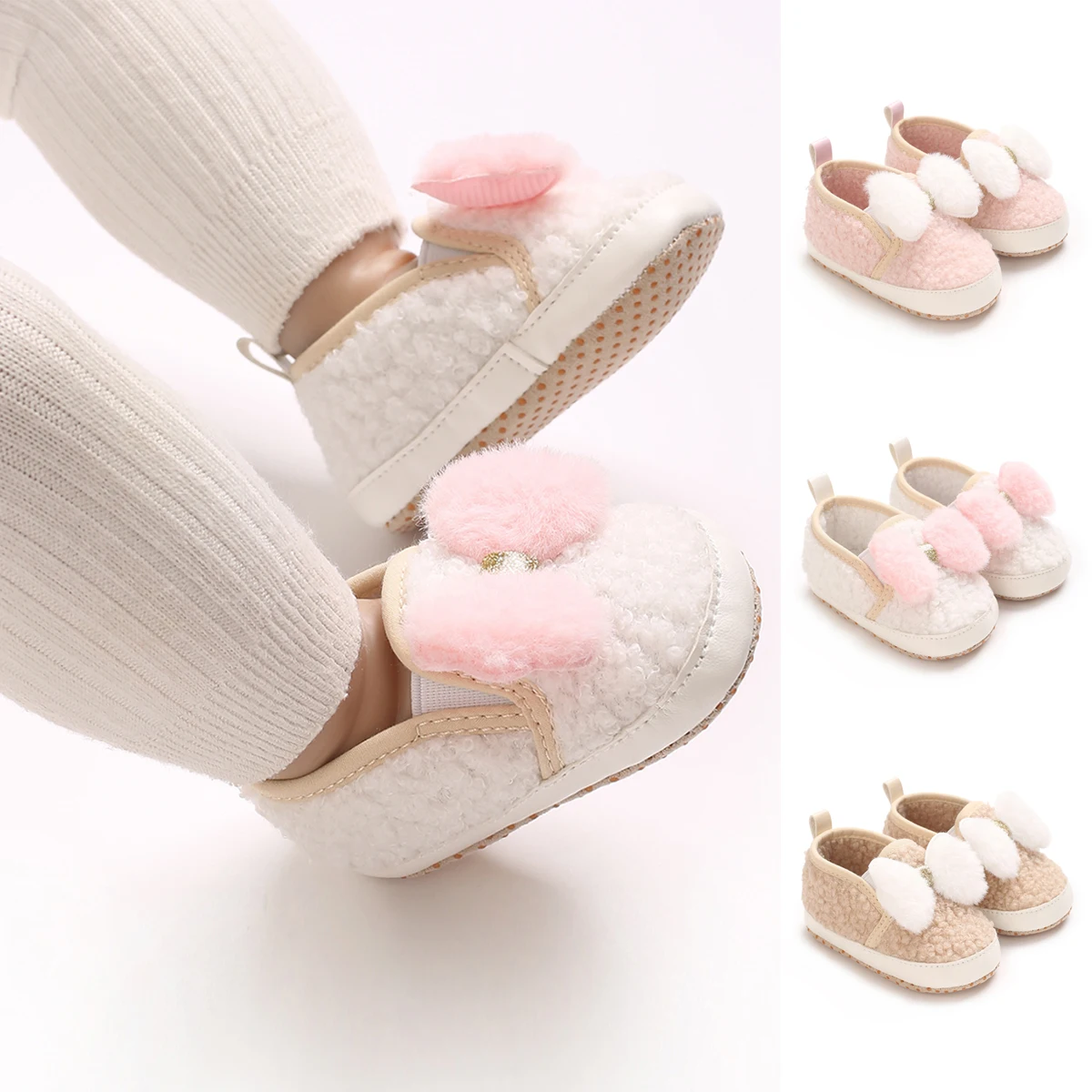 Cute And Plush Autumn And Winter 0-18M Baby Shoes Butterfly Knot All Cotton Comfortable Baby Casual Flat Shoes Walking Shoes