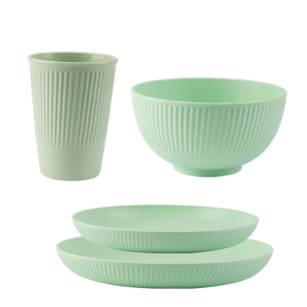 4Pcs Reusable Plastic Tableware Set Including Plates Bowls and Cups Suitable for Family Picnics and School Supplies