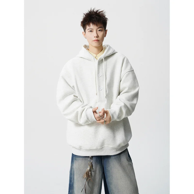 

【Mirrordust】 Тяжелая однотонная универсальная толстовка с капюшоном в американском стиле, свободный пуловер для отдыха, толстовки для мужчин и женщин