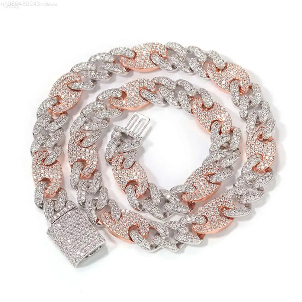 

Новейший роскошный дизайн 12 мм двухцветный D-vvs Муассанит с бриллиантом из стерлингового серебра 925 пробы хип-хоп кубинская цепочка для мужчин