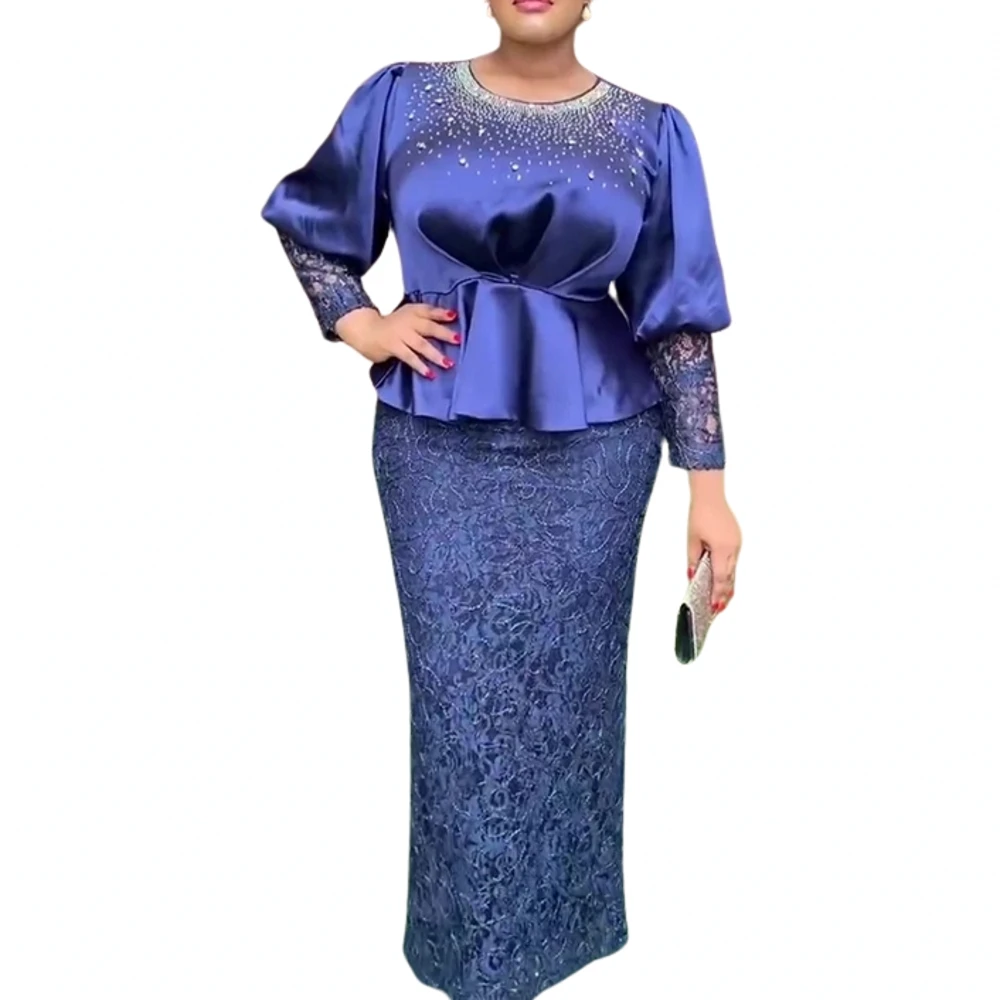 

Plus Size African Party Dresses for Women 2023 New Fashion Dashiki Ankara Lace Wedding Gowns Elegant Turkey Tops And Skirts Suit