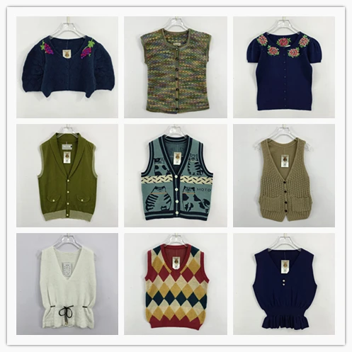 

Vintage Woolen Sweater Versatile Loose Diamond Pattern Color Blo Print Warm Cardigan for Women Spring Autumn Winter