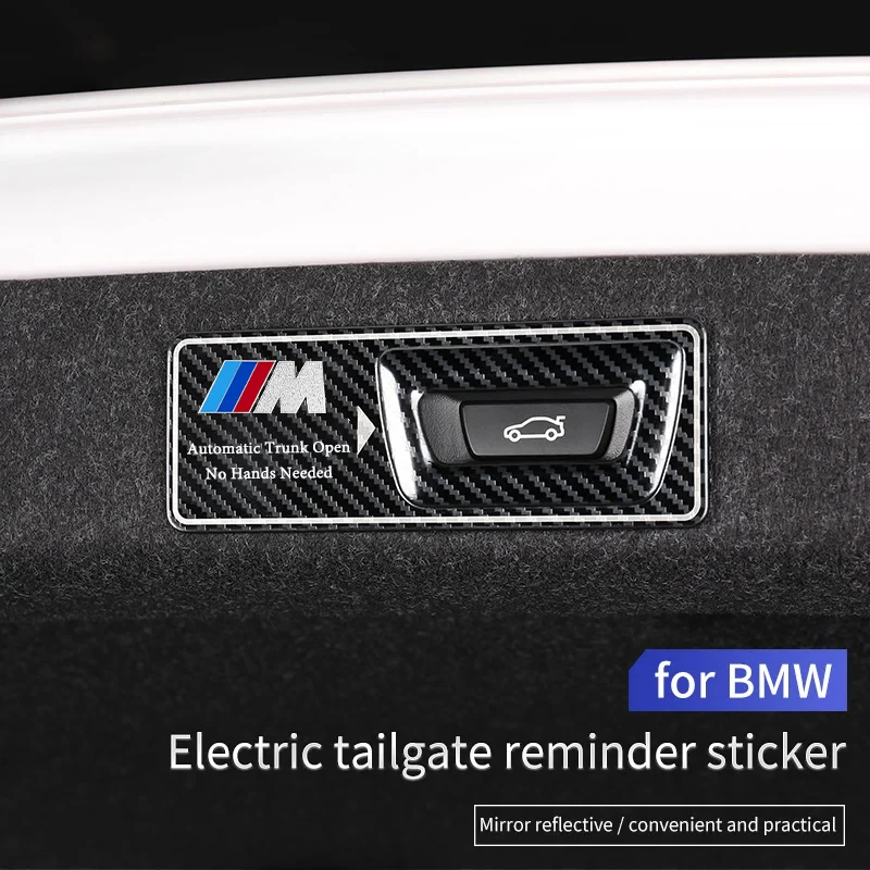 Car Electric Tailgate Reminder Sticker Carbon Tailgate Switch Cover Accessories For BMW X1 X2 X3 X4 X5 X6 X7 G20 G30 6GT E46 E90