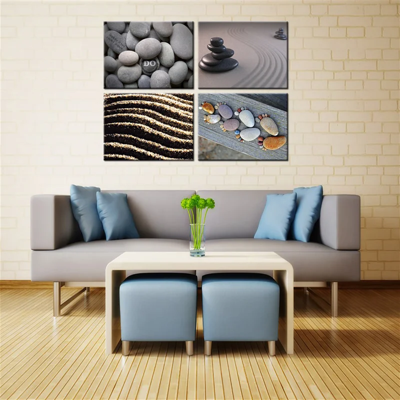 4 Pieces Cobblestone and Sand Poster Wall Decor Cute Stones Print Canvas Art Modern Style Picture Living Room Wall Art