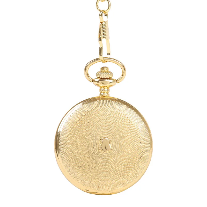 Orologio da tasca meccanico in oro di lusso per uomo donna Hollow Vintage Skeleton Case numeri romani Steampunk Fob Chain Pendant Clock