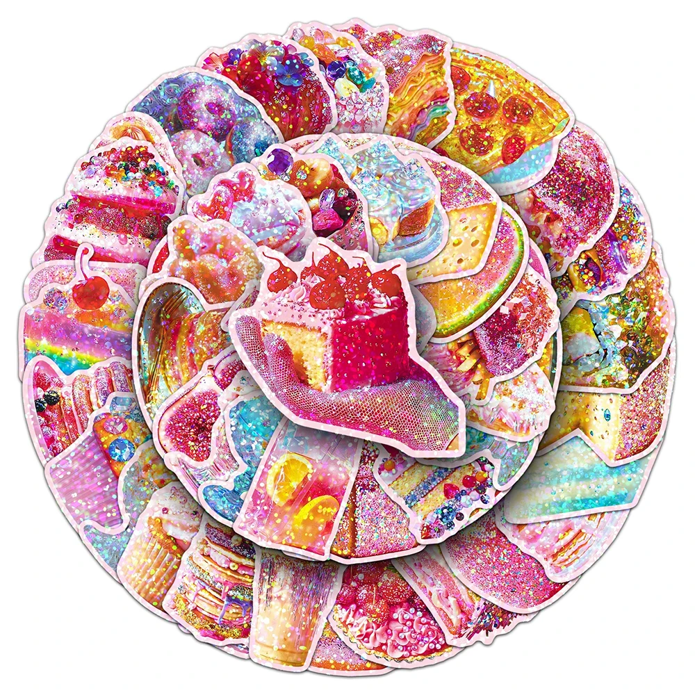 

10/30/50 шт. милые мультяшные лазерные наклейки с едой и десертами, эстетические стикеры для ноутбуков, дневников, бутылок для воды, чехлов для телефонов, декоративные наклейки