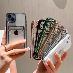 Transparent Phone Case For iphone 11 12 13 14 Pro Max 14 Plus X XS XR Max 7 8 Plus Card Pocket Soft Silicone Shockproof Cover