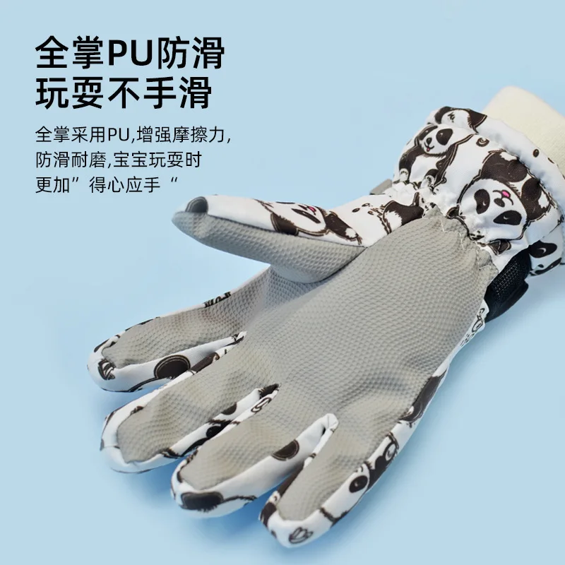 Winter Warme Ski Handschuhe Für Kinder Cartoon Graffiti Plüsch Touchscreen Handschuhe Radfahren Reiten Wasserdichte Fäustlinge Ski Zubehör
